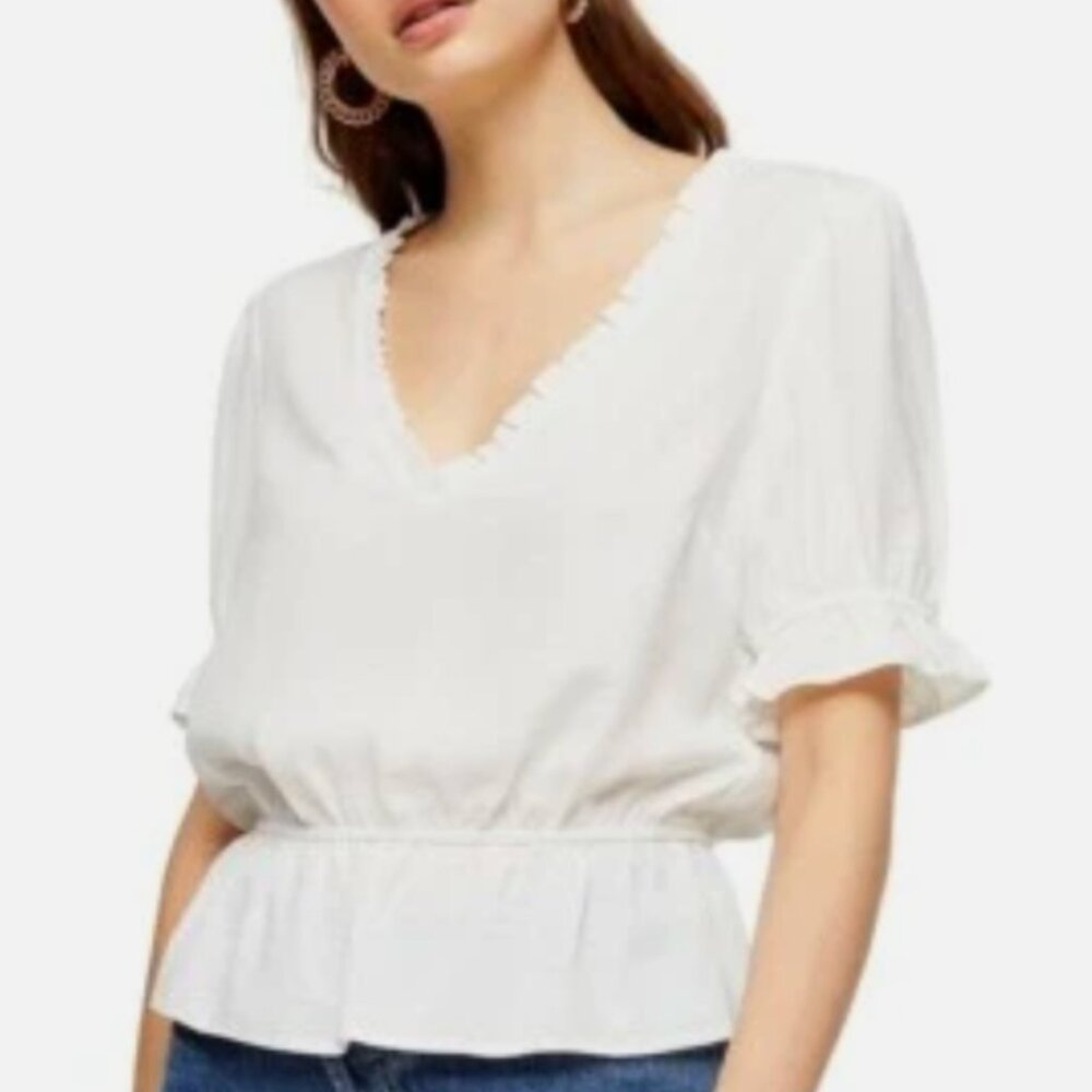 Topshop Puff Sleeve, Peplum "Morgan" Blouse  - Size US 4P